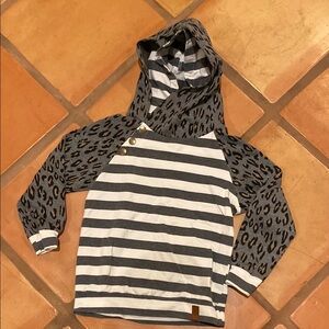 AMPERSAND AVE Gray and Black Striped Hoodie Sweatshirt